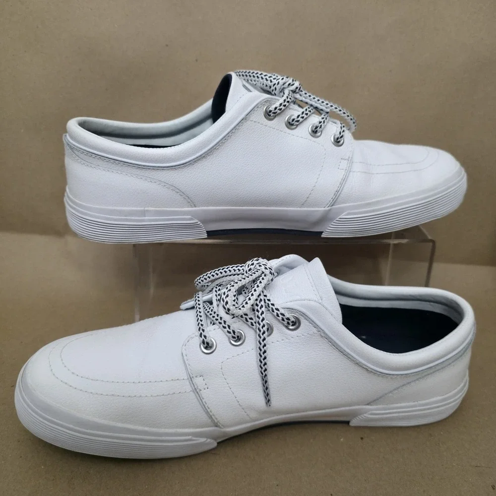 Polo Ralph Lauren Sz 10.5 D Faxon Low Mens White Athletic Leather Shoes Sneakers